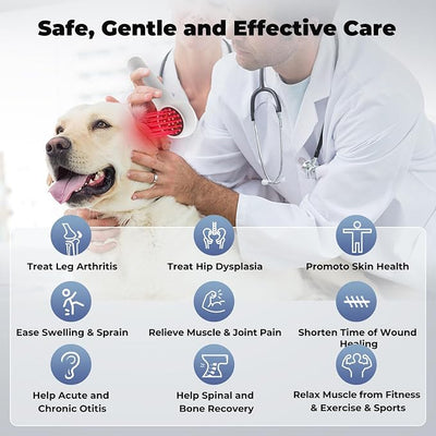 16*650nm & 8*808nm Cold Laser Therapy Device for Dog Cat, 5200mAh Portable Near Red Light Laser Therapy with Protective Cover, Puppy LLLT Pet Treatment Machine for Muscle Pain Relief & Improve Healing