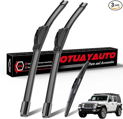 OTUAYAUTO Windshield Wiper Blades Replacement for Jeep Wrangler JL 2018-2024 All-Extreme Weather Performance Quiet No Trace Front and Rear Wipers U/J Hook 16"+16"+12" (Pack of 3)