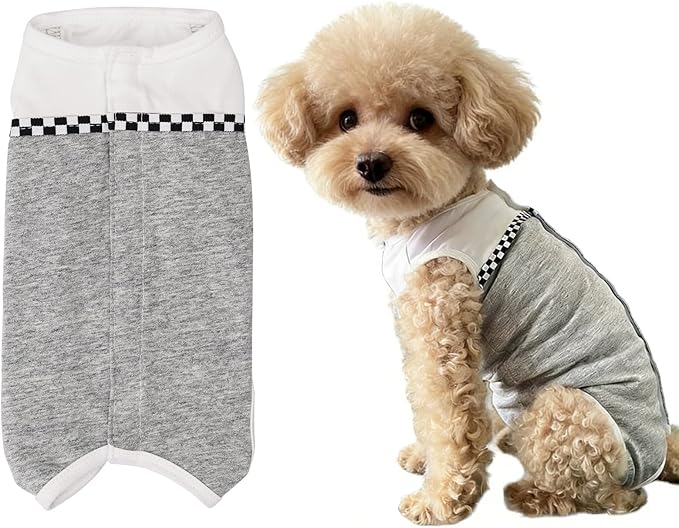 Dog Surgical Suit - Recovery Onesie for Dogs After Surgery, Spayed Female/Male Puppy, Breathable Anti-Lick Clothes, Alternative to Cone(Grey and White-xs)