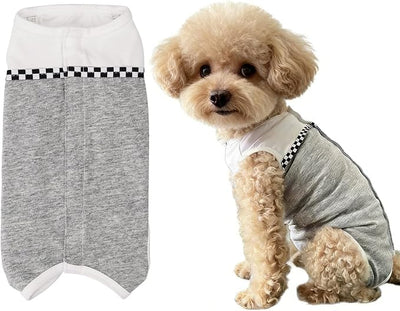 Dog Surgical Suit - Recovery Onesie for Dogs After Surgery, Spayed Female/Male Puppy, Breathable Anti-Lick Clothes, Alternative to Cone(Grey and White-s)