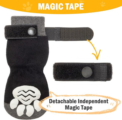PUPTECK Anti-Slip Dog Socks with Double Sides Grips for Small Medium Large Dogs Hardwood Floors Prevents Licking, Dog Shoes for Hot Pavement Traction Control Paw Protector for Senior Dogs,Golden Paw L