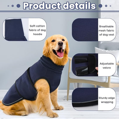 Dog Anxiety Vest with Hoodie,Breathable Dog Thunder Jacket for Thunderstorms,Fireworks,Vet Visits,Separation,Adjustable Calming Vest for Small Medium Large Dogs,Navy,2XL