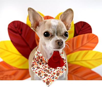 Lionheart glory Turkey Dog Bandanas Fall 1 Pack Washable Soft Dogs Scarf, Square Adjustable Girl or Boy Dog Bandanas for Small Dogs Holiday