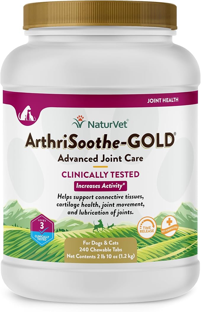 Clinically Tested ArthriSoothe-Gold Level 3 Advanced Joint Care for Dogs and Cats, 240 ct Time Release, ChewableTablets, Made in USA