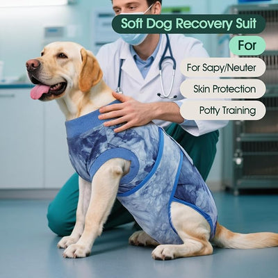 Kuoser Dog Surgery Recovery Suit, Anti Licking Surgical Suit for Dogs Male Neuter, Soft Dog Surgery Suit Female Spay Subsititute E-Collar Cone, Doggie Body Suits After Surgery Blue Tie Dye XS