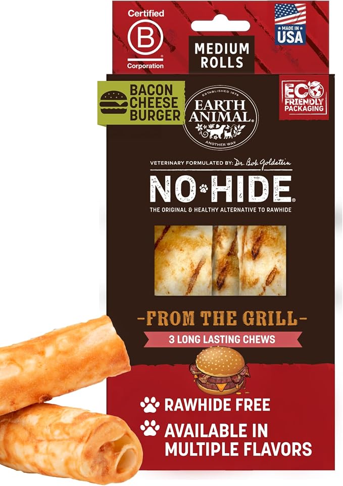 No Hide Chews - from the Grill Rolls Bacon Cheeseburger Flavor Rawhide Free Medium Dog Chews - 3 Count
