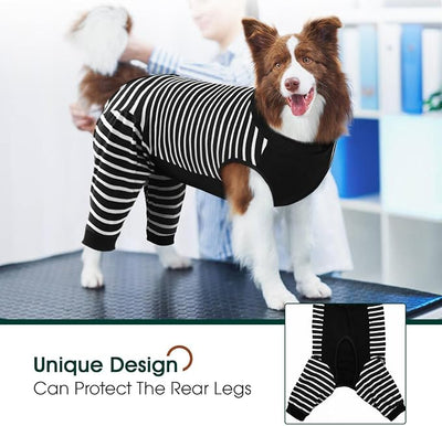 Kuoser Dog Recovery Suit with Anti Licking Rear Leg Sleeve, Black 2XL | Abdominal Dog Surgical Suit with Pants Cover Protect Wounds, Dogs Elbow Protector Soft Pet Surgery Onesie Cone Alternative
