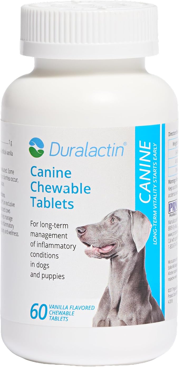 Duralactin Canine Chewable Tablets - Joint Health Supplement for Dogs & Puppies - Pet Mobility Support - Vanilla Flavored Chews - 60 Count