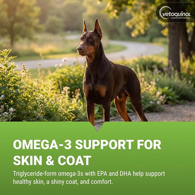 Vetoquinol Triglyceride OMEGA - Fish Oil for Dogs & Cats - Supports Healthy Skin, Coat & Normal Immune Response - Supplement with Vitamin Blend for Heart, Eye, Bone & Muscle Support - 60 Capsules