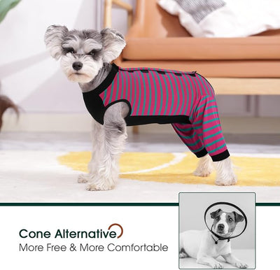 Kuoser Dog Recovery Suit with Anti Licking Rear Leg Sleeve, Rose L | Abdominal Dog Surgical Suit with Pants Cover Protect Wounds, Dogs Elbow Protector Soft Pet Surgery Onesie Cone Alternative