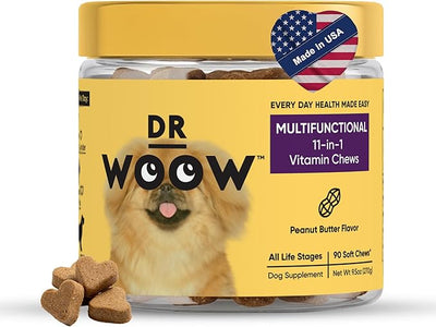 Multivitamin Supplements for Dogs Soft Chews (90 CT) – 11-in-1 Daily Wellness + Immune & Gut Support – Glucosamine + Probiotics – Made in USA