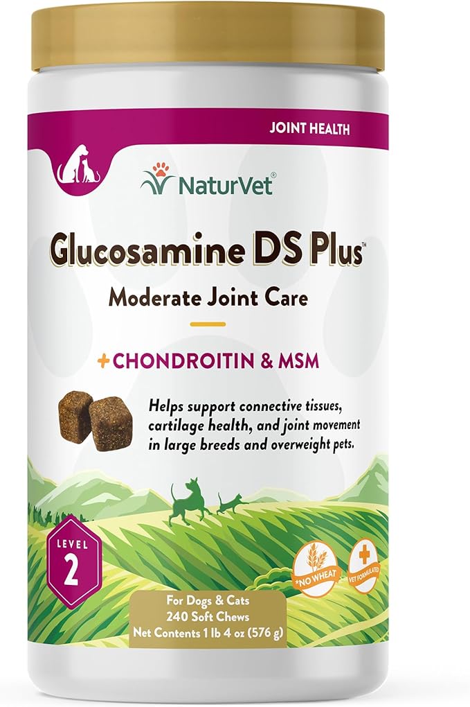 Glucosamine DS Plus - Level 2 Moderate Care – Supports Healthy Hip & Joint Function – Enhanced with Glucosamine, MSM & Chondroitin – for Dogs & Cats – 240 Soft Chews