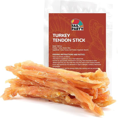 TailParty Turkey Tendons for Dogs (Strip, 8 oz), All Natural Dental Chews, Rawhide Alternative, Long-Lasting Training-Reward Treats for Health-Conscious Pet Owners