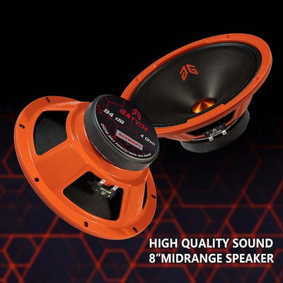 MX80P1 Loudspeaker 8 Inch Midrange 480 Watts 4 Ohms Orange Dust Cap, Premium Quality Audio Door Speakers for Car or Truck Stereo Sound System, Orange (2 Speakers)