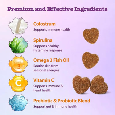 Dog Allergy Chews 200ct, Anti Itch Relief for Dogs Itching Skin Relief Dog Allergy Relief Immunity Chews with Probiotics Colostrum Omega 3 Fish Oil for Dry Itchy Skin Licking Seasonal Allergies