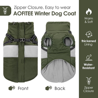 AOFITEE Dog Coat, Large Dog Jacket, Dogs Coat with Harness Built in, Reflective Waterproof Dogs Jackets Winter with Furry Collar, Warm Polar Fleece Pet Sweater Snowsuit for Doberman, Great Dane XXXL
