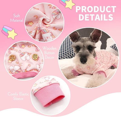 KYEESE Dog Pajamas Velvet Dog Pajamas Small Sized Dogs Dogs Pjs with Pink Unicorn Pattern Soft Doggie Jammies Stretchy Doggie Clothes Puppy Onesie Comfy Pet Coat Pet Costume, X-Small
