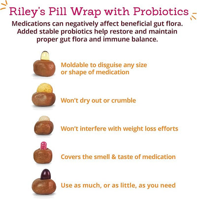 Riley's Pill Wrap for Dogs with Probiotics - Delicious Cheese & Bacon Flavored Pill Paste for Dogs - Wrap Pills, Capsules, Tablets in a Pocket or Pouch to Mask the Taste & Make Pill Time Easy - 4.2 oz