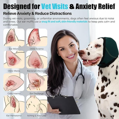 Dog Ear Muffs Wrap for Hematoma, Bathing, Drying, Swimming & Noise Anxiety Relief- Elastic Waterproof Ear Protection with Calming Hoodie Design for Grooming
