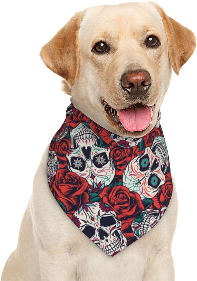Sugar Skull Rose Dog Bandana Scarf Triangle Bibs Pet Accessories Cat Kerchief