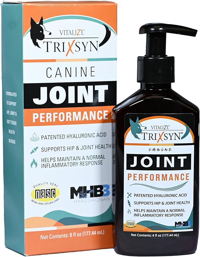 TRIXSYN - Canine Performance Hip and Joint Supplement for Dogs, 6 fl oz - Hyaluronic Acid Liquid HA with Patented MHB3 Formula to Support Joint Mobility & Recovery - 72 Day Supply