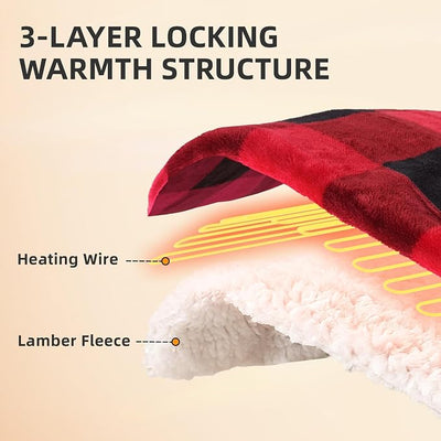 RAINOVA 12V Car Heated Blanket, 59"x 43" Electric Travel Throw with 84.65" Extended Cord, Birthday, Dual-Sided Flannel & Lambswool, Overheat Protection & EMC Certified