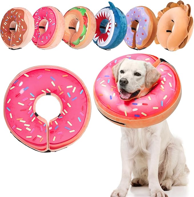 BEAUTYZOO Dog Cone Alternative After Surgery for Large Medium Small Dogs, Soft Inflatable Cone Collar for Dogs Cats, Dog Neck Donut E Collar Dogs Recovery Collar to Stop Licking, Strawberry Pink, M