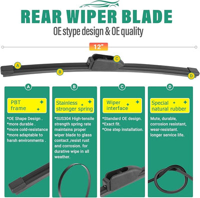 26" 16" 12" Windshield Wiper Blades Replacement for Kia Niro 2017 2018 2019 2020 2021 2022 Premium All Weather Front Rear Wipers Set - OEM Quality (Pack of 3)