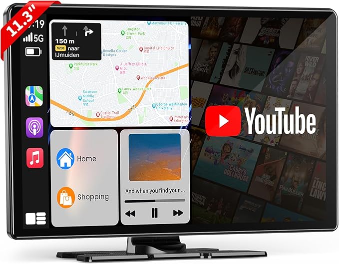 11.3" Wireless Carplay Screen for Car with N-etflix/YouTube/TikTok, Upgraded A-pple CarPlay & Android Auto Screen,Portable AI Magic Box with Backup Camera/Navigation/Voice Control,for All Vehicles