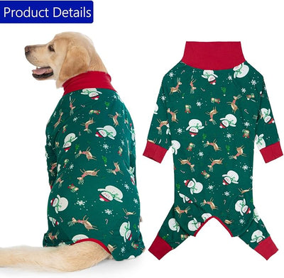 kzrfojy Dog Christmas Pajamas Dog Recovery Suit for Dogs After Surgery Female Male Medium Large Neuter Spay Onesie Prevent Licking Surgical Wound Cone Alternative (Green, 2X-Large (Pack of 1))
