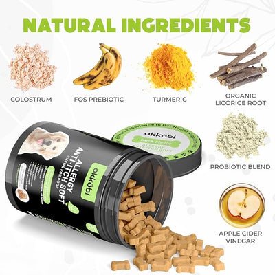 Dog Allergy Chews - 150 Pcs - Allergy Relief for Dogs - Supplements for Itchy Skin & Paw Licking - US Formula with Probiotics, Natural Ingredients & Vitamins - Duck Flavor