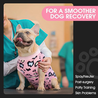 FUAMEY Recovery Suit for Dogs After Surgery,Soft Breathable Dog Bodysuit E-Collar & Cone Alternative Surgical Suit,Male Female Dog Neuter Spay Suits Anti Licking Wounds Onesie Pink Leopard M