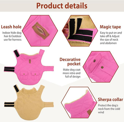 Warm Extra-Large Dog Coat, Pink XL Windproof Cold Weather Snow Jacket for Golden Retriever, Labrador Retriever, Husky