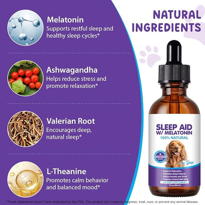 Melatonin for Dogs - Dog Melatonin for Calming and Anxiety, Liquid Sleep Aid Supplement, Deep Sleep for Dog