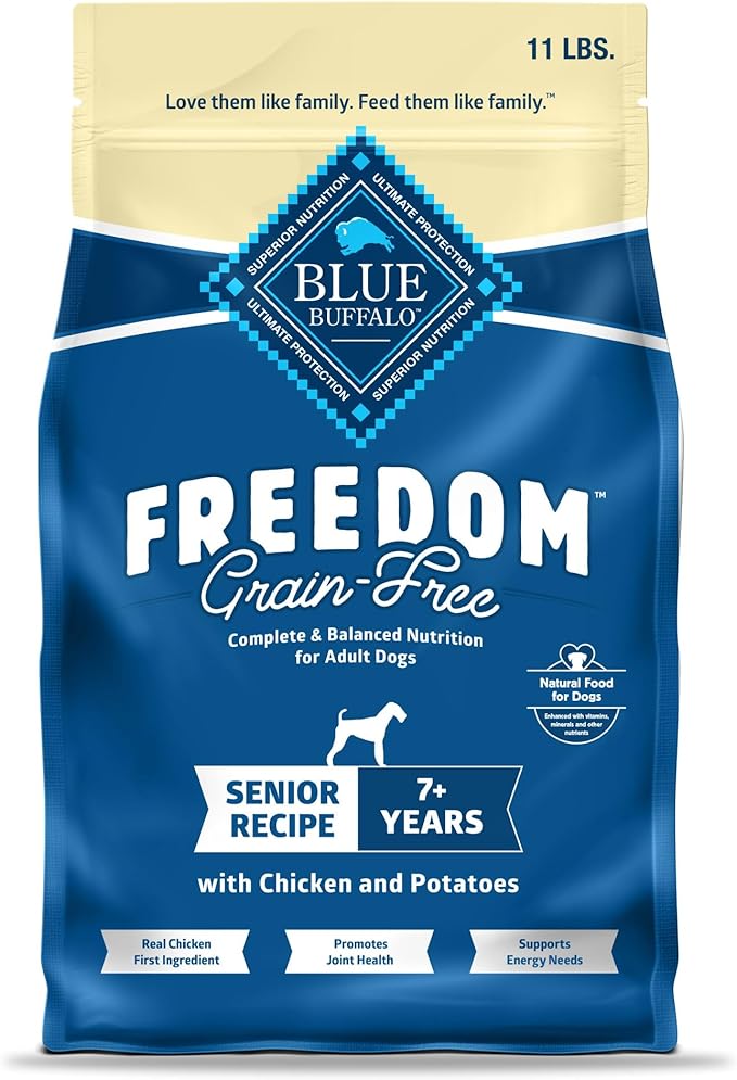 Blue Buffalo Freedom Grain-Free Senior Dry Dog Food, Provides Energy to Stay Active, Made in the USA with Natural Ingredients, Chicken & Potatoes, 11-lb Bag