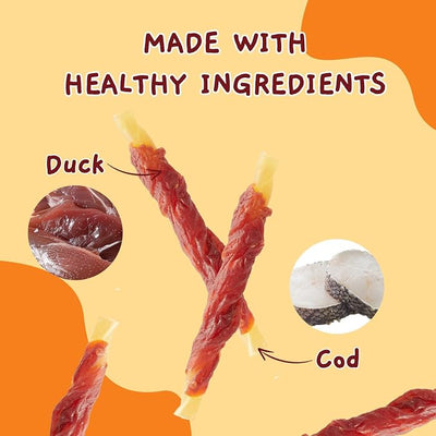 Jungle Calling Duck Wrapped Cod Sticks Dog Treats, Rawhide Free Training Rewards Snacks for Dogs, Natural Chewy Sticks Treats, 10.6 oz