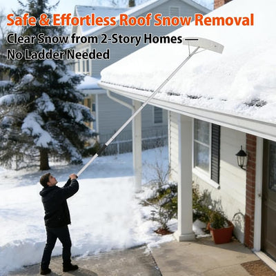 19Ft Snow Roof Rake Removal Clean Tool Ice Dams Rooftop Snow Scraper Shovel for Sltanted Cedar Shake Roofs Car Ranch House Leaves Debris - Lightweight Pole