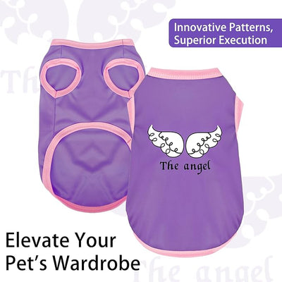 Color-Blocked Dog Tank Top with Playful Heat Transfer Designs – Lightweight Polyester Shirt for Small,MediumDogs, Perfect for Casual Outings.The Angel Purple XS