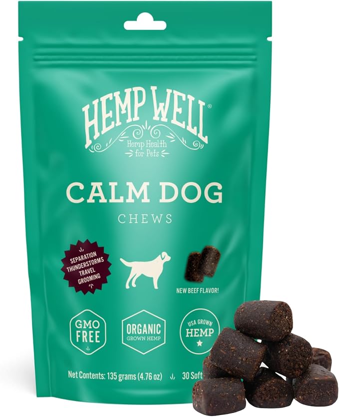 Organically Sourced Calm Dog Soft Chews - Anxiety Relief Treats for Dogs, Helps with Separation Anxiety and Travel, Melatonin and Hemp Dog Calming Chews (1 Pack (30 Chews))
