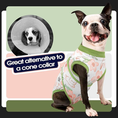 FUAMEY Dog Recovery Suit Male,Dogs Surgery Neuter Suits Puppy Spay Shirts for Female Protect Dog's Skin Anti Licking Abdominal Wounds Doggie Onesie Pet Bodysuit Alternative to Cone Rabbit Flower L