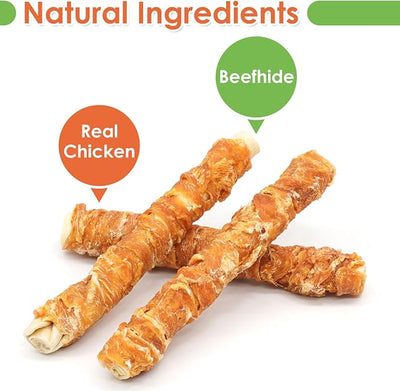 MON2SUN 9 Inch Dog Rawhide Rolls 6 Count for Large Dogs & 3 Inch Triple Flavor Chicken Wrapped Duck and Beef Rolls 16 Count for Small Dogs