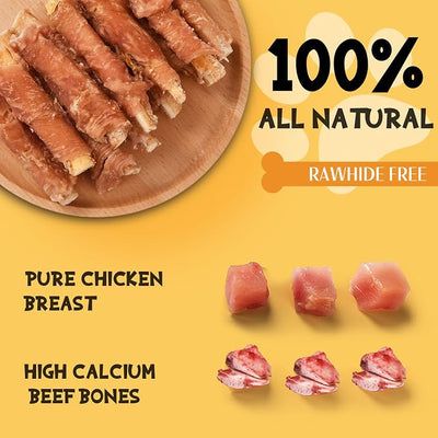 Dog Treats Chews, Chicken Wrapped Beef Cartilage, Rawhide Free & Grain Free Dog Snacks 10.6 oz Each 3–4 in Long