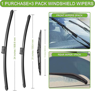 PARRATI® Windshield Wiper Blades for Chevy Traverse 2009-2017, 3 Pack | 24/21 Inch Front +12 Inch Rear, OEM Replacement, Ultra Quiet, No Streaks All Weather Wiping