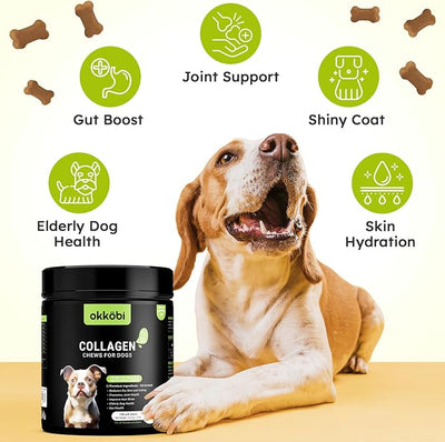 Collagen for Dogs - 150 Chews - Joint, Skin & Coat Supplement with Hyaluronic Acid, Eggshell Membrane & Vitamin C - Daily Hip & Joint Support for Senior Dogs & Puppies - Duck