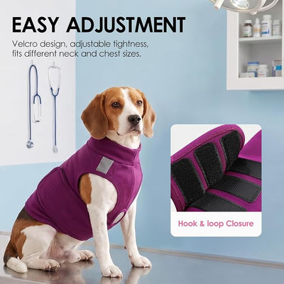 AOFITEE Dog Calming Vest, Adjustable Dog Anxiety Vest Hoodie, Dogs Thunder Jacket for Fireworks, Thunder, Travel, Separation, Stress Relief Dogs Calming Shirt with Reflective Trims Purple XS