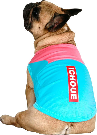 iChoue French Bulldog Summer Cooling Shirt for Dogs UV Sun Protection Vest Sleeveless Breathable Tank Top English Pug Turquoise Rose - XLarge