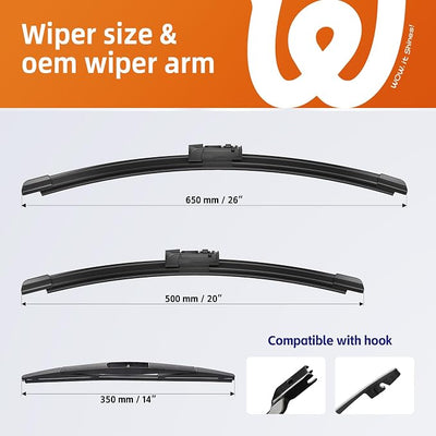 26"+20" Windshield Wiper Blades with 14" Rear Wiper Replacement for Subaru Ascent 2019 2020 2021 2022 2023-OEM Quality All-Weather Top Lock Wipers(Set of 3)