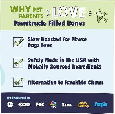 Pawstruck Large 5-6” Filled Dog Bones Variety Pack - Peanut Butter, Cheese & Bacon, Beef Flavors - Made in USA, Long Lasting Stuffed Femur Treat for Aggressive Chewers , Packaging May Vary (Pack of 6)