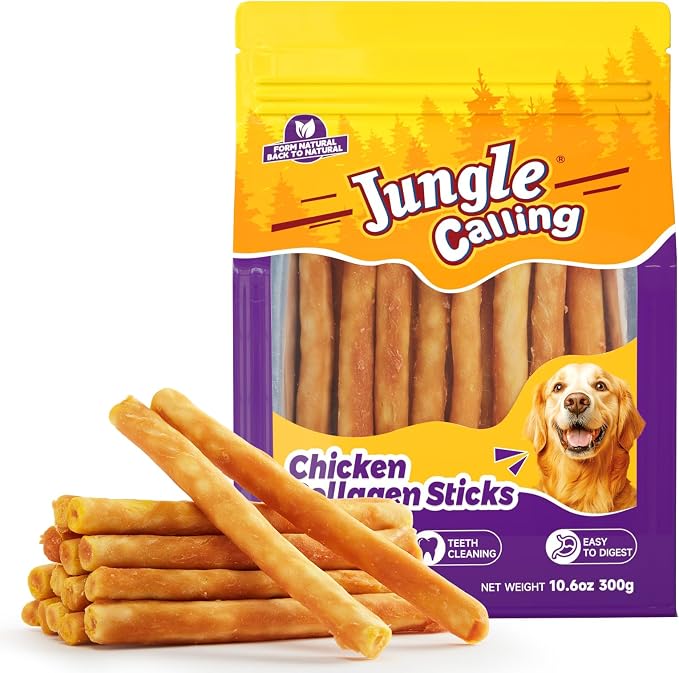37 Count Collagen Sticks for Dogs, Chicken Flavored Chews, Long Lasting Rawhide Alternative Treats for Small Medium Dog, Healthy Chew Bones, 5 Inch