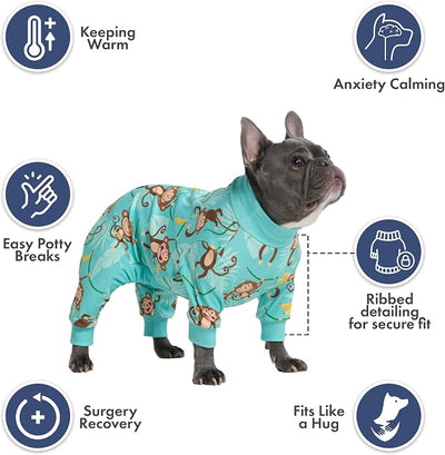 Spark Paws Dog Pajama, Dog Recovery Suit Male, Onesie, Ultra-Soft and 4-Way Stretch, for Small Medium and Large Breeds - Monkey Business - XL